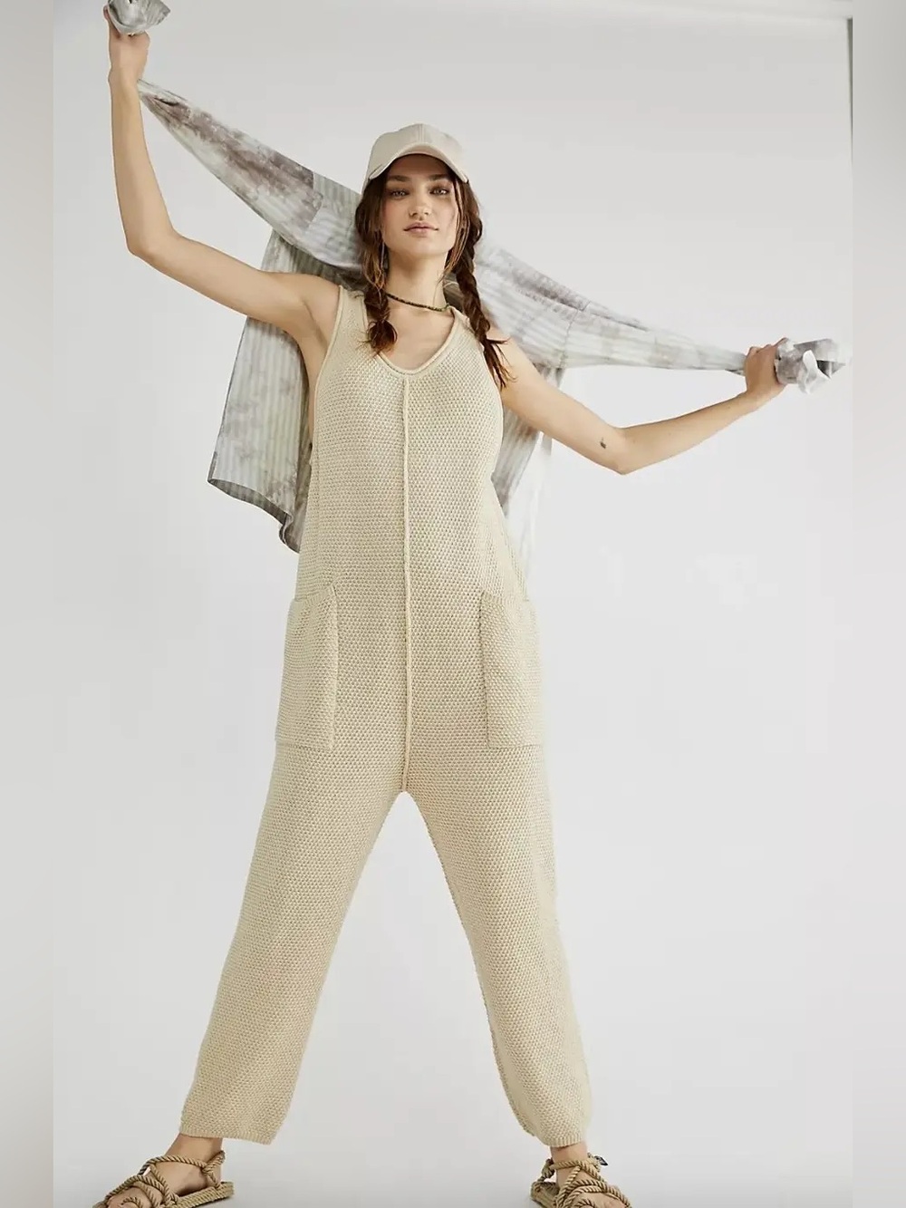 Free People Beach Cream Knit Tank Jumpsuit